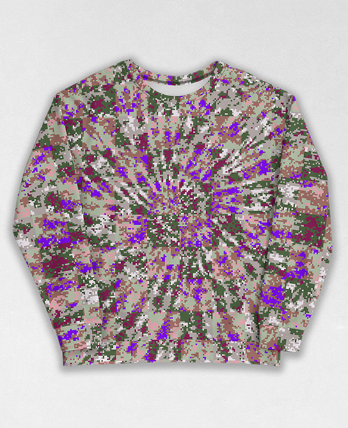 Tie-Dye-Camo Sweatshirt #1939. All over print, precision-cut, and hand-sewn. Super comfortable poly-cotton blend original Digital Camouflage designs by Dan Ellis vague.paris