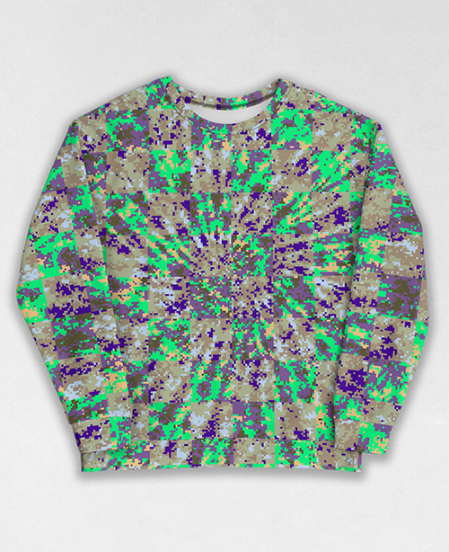 Tie-Dye-Camo Sweatshirt #1940. All over print, precision-cut, and hand-sewn. Super comfortable poly-cotton blend original Digital Camouflage designs by Dan Ellis vague.paris