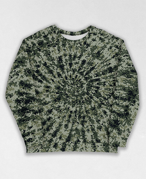 Tie-Dye-Camo Sweatshirt #1946. All over print, precision-cut, and hand-sewn. Super comfortable poly-cotton blend original Digital Camouflage designs by Dan Ellis vague.paris