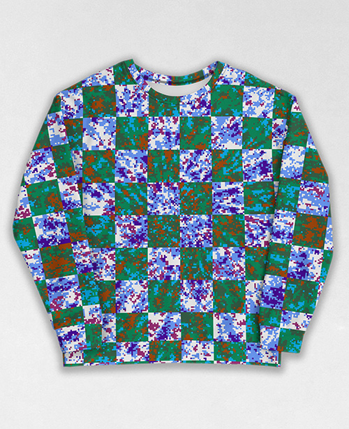 Tie-Dye-Camo Sweatshirt #1947. All over print, precision-cut, and hand-sewn. Super comfortable poly-cotton blend original Digital Camouflage designs by Dan Ellis vague.paris