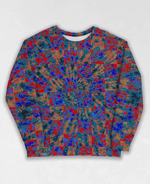 Tie-Dye-Camo Sweatshirt #1948. All over print, precision-cut, and hand-sewn. Super comfortable poly-cotton blend original Digital Camouflage designs by Dan Ellis vague.paris