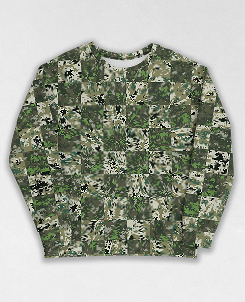 Tie-Dye-Camo Sweatshirt #1949. All over print, precision-cut, and hand-sewn. Super comfortable poly-cotton blend original Digital Camouflage designs by Dan Ellis vague.paris