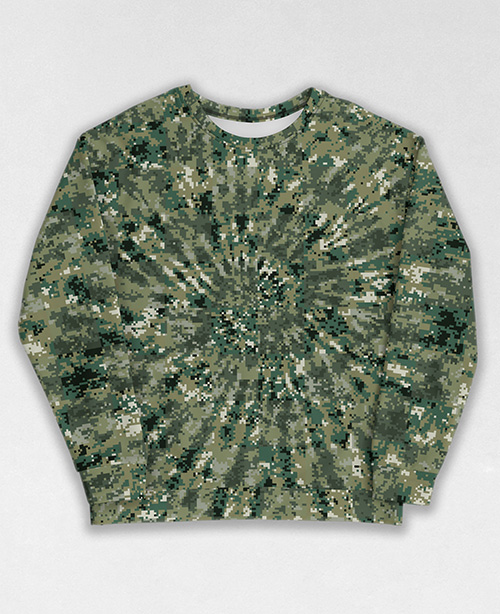 Tie-Dye-Camo Sweatshirt #1952. All over print, precision-cut, and hand-sewn. Super comfortable poly-cotton blend original Digital Camouflage designs by Dan Ellis vague.paris