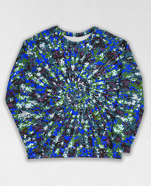 Tie-Dye-Camo Sweatshirt #1958. All over print, precision-cut, and hand-sewn. Super comfortable poly-cotton blend original Digital Camouflage designs by Dan Ellis vague.paris