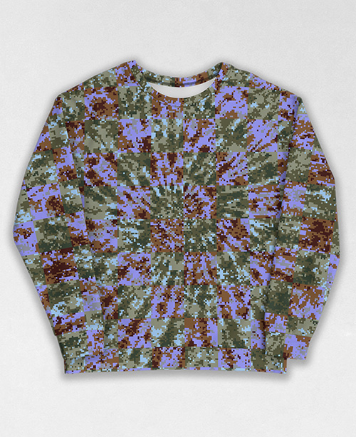 Tie-Dye-Camo Sweatshirt #1962. All over print, precision-cut, and hand-sewn. Super comfortable poly-cotton blend original Digital Camouflage designs by Dan Ellis vague.paris