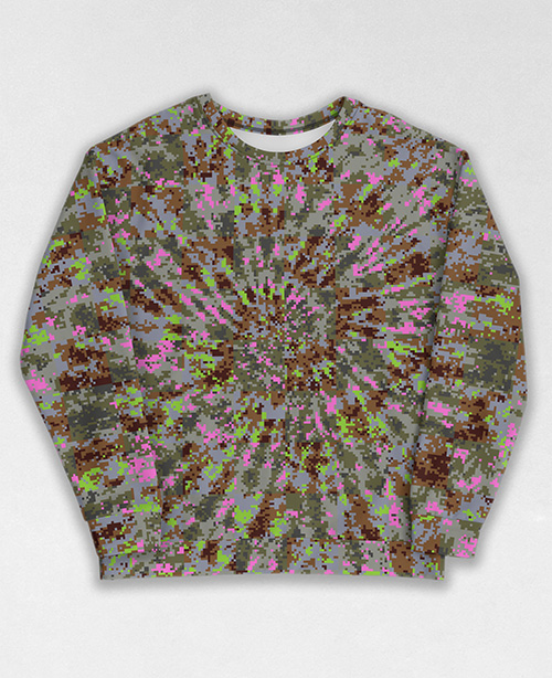 Tie-Dye-Camo Sweatshirt #1964. All over print, precision-cut, and hand-sewn. Super comfortable poly-cotton blend original Digital Camouflage designs by Dan Ellis vague.paris