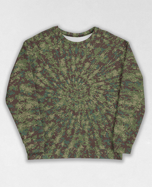 Tie-Dye-Camo Sweatshirt #1968. All over print, precision-cut, and hand-sewn. Super comfortable poly-cotton blend original Digital Camouflage designs by Dan Ellis vague.paris