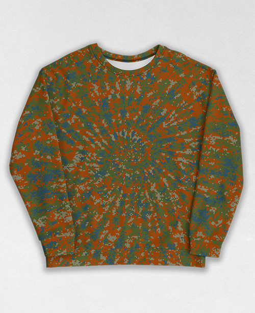 Tie-Dye-Camo Sweatshirt #1972. All over print, precision-cut, and hand-sewn. Super comfortable poly-cotton blend original Digital Camouflage designs by Dan Ellis vague.paris