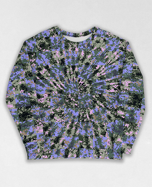 Tie-Dye-Camo Sweatshirt #1974. All over print, precision-cut, and hand-sewn. Super comfortable poly-cotton blend original Digital Camouflage designs by Dan Ellis vague.paris