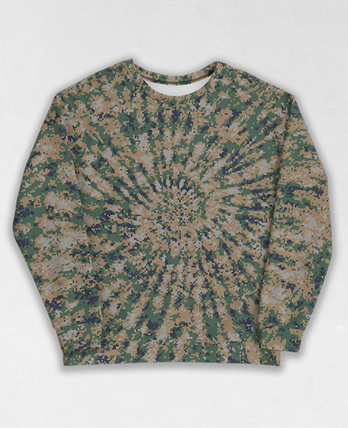 Tie-Dye-Camo Sweatshirt #1976. All over print, precision-cut, and hand-sewn. Super comfortable poly-cotton blend original Digital Camouflage designs by Dan Ellis vague.paris