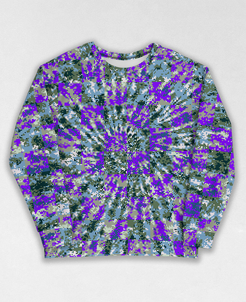 Tie-Dye-Camo Sweatshirt #1978. All over print, precision-cut, and hand-sewn. Super comfortable poly-cotton blend original Digital Camouflage designs by Dan Ellis vague.paris