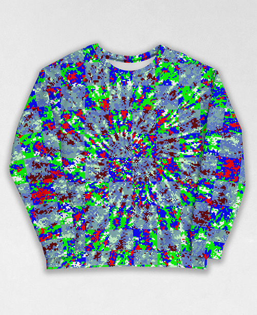 Tie-Dye-Camo Sweatshirt #1979. All over print, precision-cut, and hand-sewn. Super comfortable poly-cotton blend original Digital Camouflage designs by Dan Ellis vague.paris