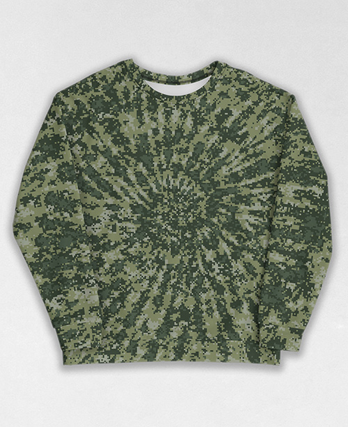 Tie-Dye-Camo Sweatshirt #1980. All over print, precision-cut, and hand-sewn. Super comfortable poly-cotton blend original Digital Camouflage designs by Dan Ellis vague.paris