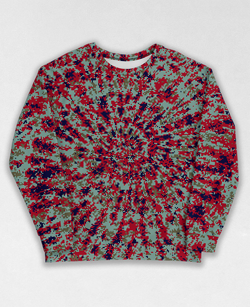 Tie-Dye-Camo Sweatshirt #1981. All over print, precision-cut, and hand-sewn. Super comfortable poly-cotton blend original Digital Camouflage designs by Dan Ellis vague.paris