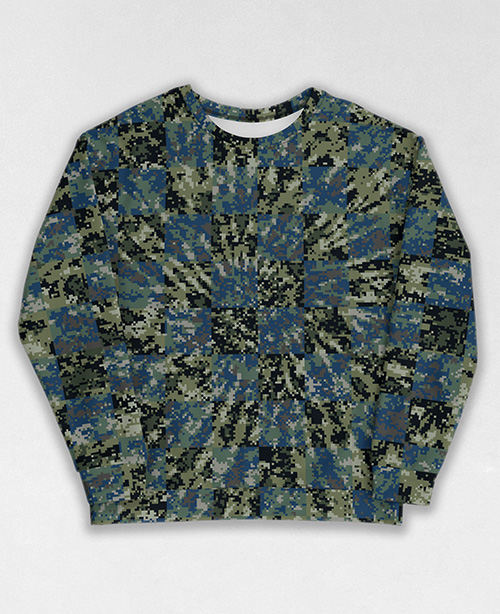 Tie-Dye-Camo Sweatshirt #1984. All over print, precision-cut, and hand-sewn. Super comfortable poly-cotton blend original Digital Camouflage designs by Dan Ellis vague.paris