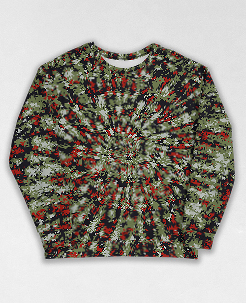 Tie-Dye-Camo Sweatshirt #1985. All over print, precision-cut, and hand-sewn. Super comfortable poly-cotton blend original Digital Camouflage designs by Dan Ellis vague.paris