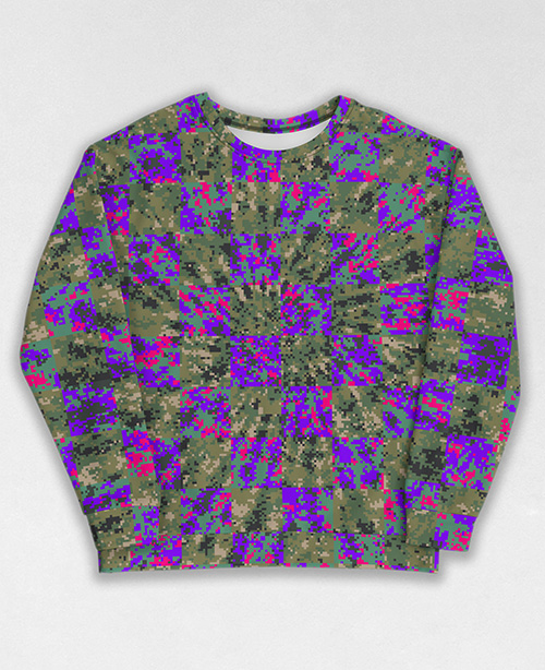 Tie-Dye-Camo Sweatshirt #1987. All over print, precision-cut, and hand-sewn. Super comfortable poly-cotton blend original Digital Camouflage designs by Dan Ellis vague.paris