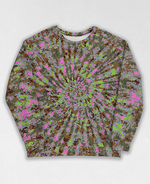 Tie-Dye-Camo Sweatshirt #1988. All over print, precision-cut, and hand-sewn. Super comfortable poly-cotton blend original Digital Camouflage designs by Dan Ellis vague.paris