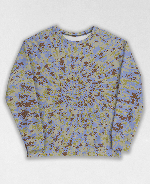 Tie-Dye-Camo Sweatshirt #1999. All over print, precision-cut, and hand-sewn. Super comfortable poly-cotton blend original Digital Camouflage designs by Dan Ellis vague.paris