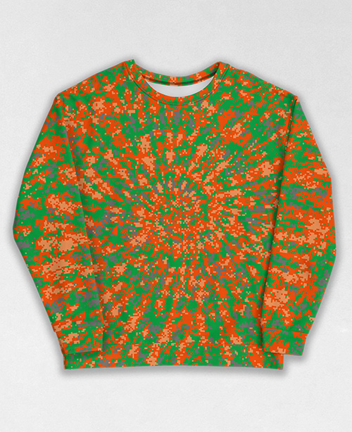 Tie-Dye-Camo Sweatshirt #2006. All over print, precision-cut, and hand-sewn. Super comfortable poly-cotton blend original Digital Camouflage designs by Dan Ellis vague.paris