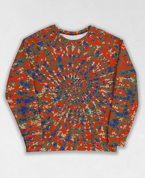 Tie-Dye-Camo Sweatshirt #2008. All over print, precision-cut, and hand-sewn. Super comfortable poly-cotton blend original Digital Camouflage designs by Dan Ellis vague.paris