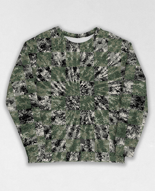 Tie-Dye-Camo Sweatshirt #2016. All over print, precision-cut, and hand-sewn. Super comfortable poly-cotton blend original Digital Camouflage designs by Dan Ellis vague.paris