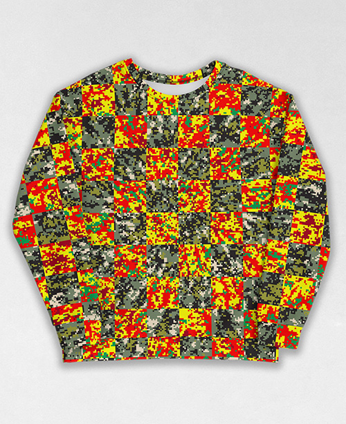 Tie-Dye-Camo Sweatshirt #2019. All over print, precision-cut, and hand-sewn. Super comfortable poly-cotton blend original Digital Camouflage designs by Dan Ellis vague.paris